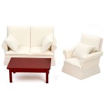 Набор мебели арт.AM0102004 диван, кресло белая ткань и журнальный столик цв. махагон